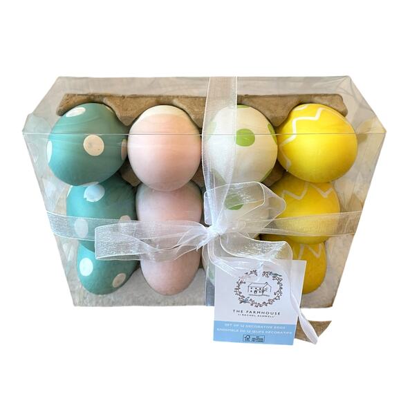 The Farmhouse Easter Eggs Boxed Set of 12 Pastel Colors Polka Dot Spring Decor - Picture 9 of 14